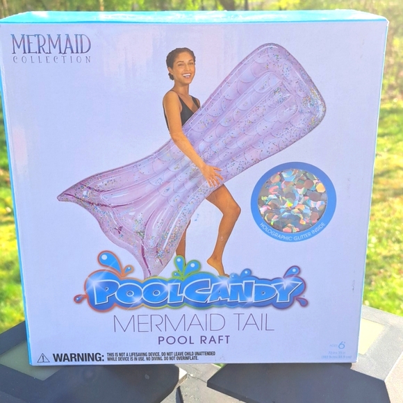 Pool Candy Mermaid Tail Pool Raft - 72" x 35" Holographic Glitter Inside NEW - Picture 6 of 6